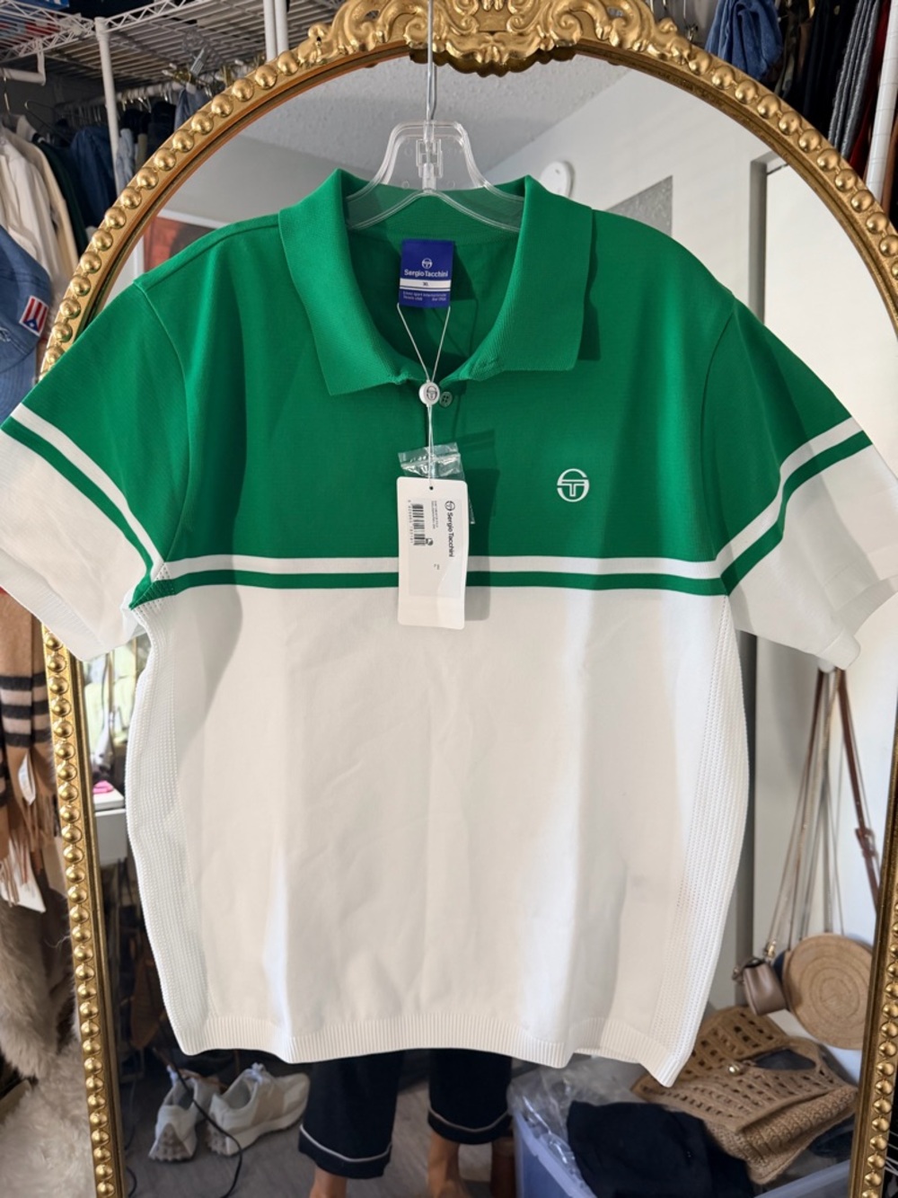Sergio Tacchini Green & White Striped Polo
Runs small